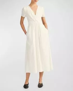 Полосатое платье миди Esmeray с короткими рукавами Derek Lam 10 Crosby, цвет Blanc De Blanc/Oregano