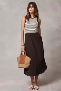 Полосатое платье миди из джерси Mint Velvet, коричневый