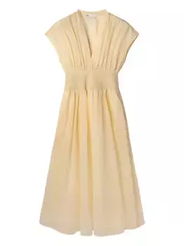 Полосатое платье миди с V-образным вырезом Tory Burch, нейтральный