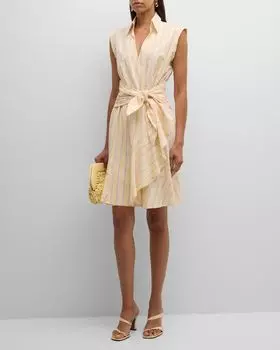 Полосатое платье миди с запахом Farrah из жатого хлопка Finley, цвет Yellow Multi