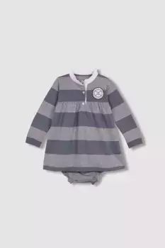 Полосатое платье-поло для девочки с трусиками в тон Gocco, серый