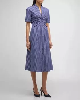 Полосатое платье-рубашка Noor с присборенной талией CALLAS Milano, цвет Navywhite