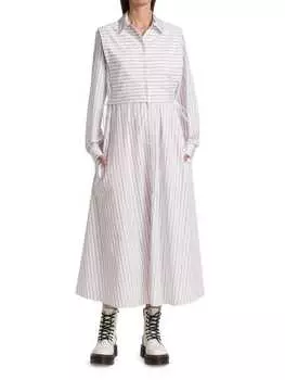 Полосатое платье-рубашка с нагрудником под смокинг Rosetta Getty Burgundy white