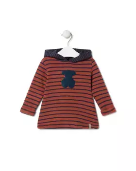 Полосатое платье с капюшоном для девочки с мишкой Tous, оранжевый