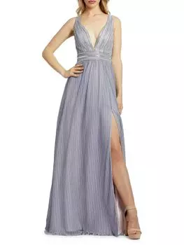 Полосатое платье с разрезом спереди Mac Duggal, сирень