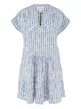 Полосатое платье с вышивкой Saloni, синий