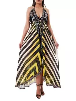 Полосатое платье с высоким низким вырезом Ranee's Black yellow