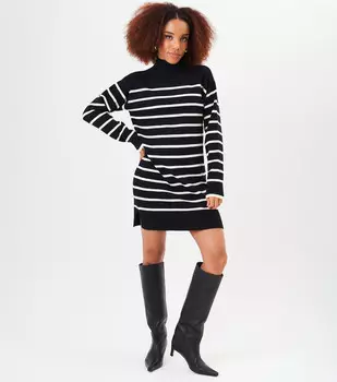 Полосатое платье-туника больших размеров с высоким воротником Gini London, черный