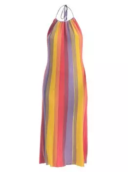 Полосатое платье в рубчик с лямкой на шее Shoshanna, сиреневый