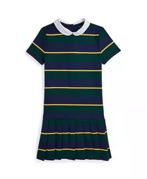 Полосатое плиссированное платье из понте для больших девочек Polo Ralph Lauren, зеленый
