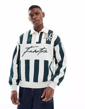 Полосатое регбийное поло Bershka в зелено-белых тонах