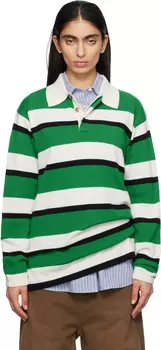 Полосатое регбийное поло зеленого и бежевого цвета Guest in Residence