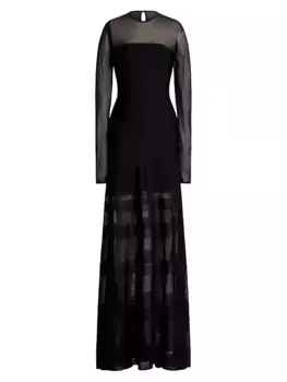 Полосатое сетчатое платье с длинными рукавами Ralph Lauren Collection, черный