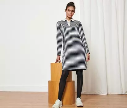 Полосатое спортивное платье с воротником-поло Tchibo