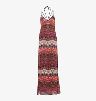 Полосатое трикотажное платье макси без рукавов с металлическим оттенком Missoni, черный