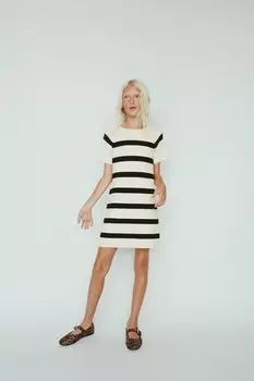 Полосатое трикотажное платье ZARA, цвет striped
