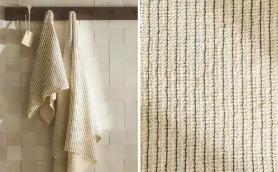 Полосатое вафельное полотенце Zara Home, цвет Dark Petrol Blue