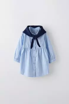 Полосатое вязаное платье-рубашка-бандана ZARA, синий