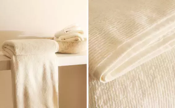 Полосатое жаккардовое банное полотенце Zara Home, хаки