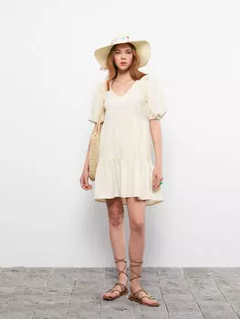 Полосатое женское платье с v-образным вырезом и короткими рукавами LCW Limited