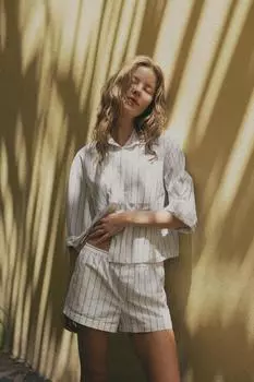 Полосатые боксерские шорты ZARA, экрю