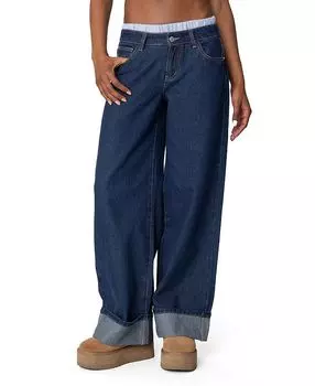 Полосатые боксеры с заниженной талией, темные джинсы с эффектом потертости Edikted, синий