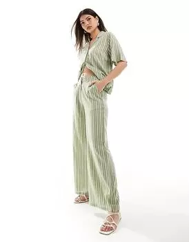 Полосатые брюки из льна в цвете шалфея Wednesday's Girl