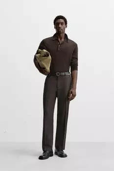 Полосатые брюки из шерстяной смеси ZARA, коричневый