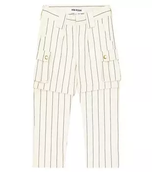 Полосатые брюки карго из хлопка Mini Rodini, белый