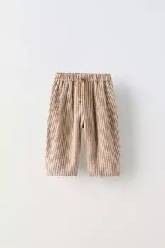 Полосатые брюки на шнурках ZARA, светло-бежевый