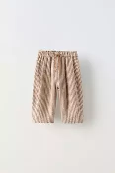 Полосатые брюки на шнурках ZARA, светло-бежевый