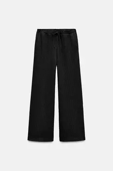 Полосатые брюки палаццо ZARA, серый/бежевый