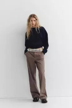 Полосатые брюки с двойным поясом ZARA, коричневый/серо-коричневый