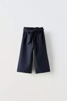 Полосатые брюки с корсетным поясом ZARA, синий