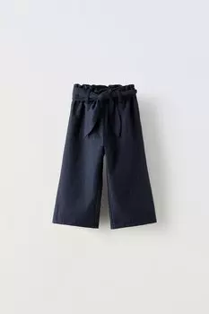 Полосатые брюки с корсетным поясом ZARA, синий