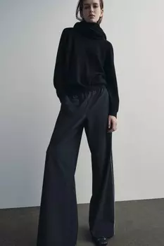 Полосатые брюки с лампасами по боку ZARA, темно-синий