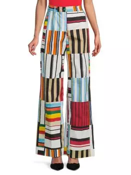 Полосатые брюки с плоской передней частью и нашивками Dolce&Gabbana, цвет White Multi