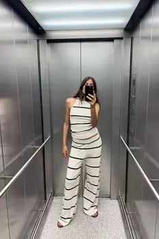 Полосатые брюки с рисунком ZARA, темно-синий/белый