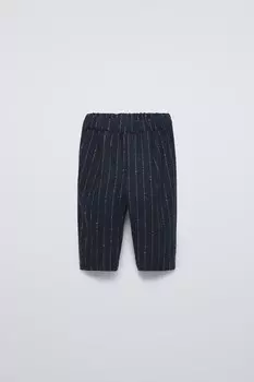 Полосатые брюки с вышивками ZARA, синий