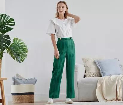 Полосатые брюки Tchibo, зеленый полосатый