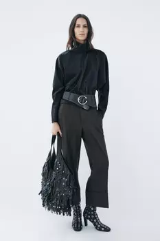 Полосатые брюки ZARA, коричневый