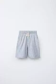 Полосатые деревенские шорты-бермуды ZARA, цвет Navy/White