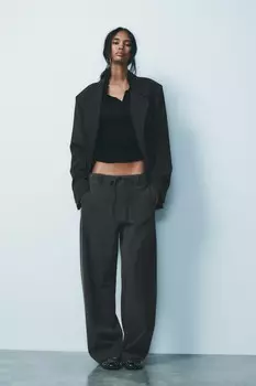 Полосатые фланелевые брюки на шнурках ZARA, средне-серый