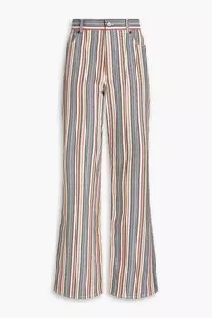 Полосатые хлопково-жаккардовые брюки прямого кроя SEE BY CHLO, слоновая кость