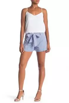 Полосатые хлопковые шорты с завязками спереди синего цвета Parker