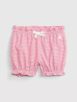 Полосатые хлопковые шорты со сборками Gap, цвет white/pink