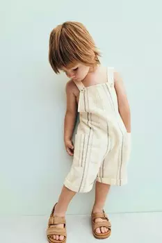 Полосатые короткие комбинезоны ZARA, светло-бежевый