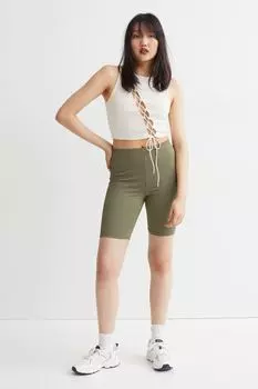 Полосатые короткие леггинсы H&amp;M, хаки зеленый