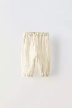 Полосатые креповые брюки ZARA, экрю