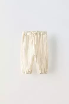 Полосатые креповые брюки ZARA, экрю